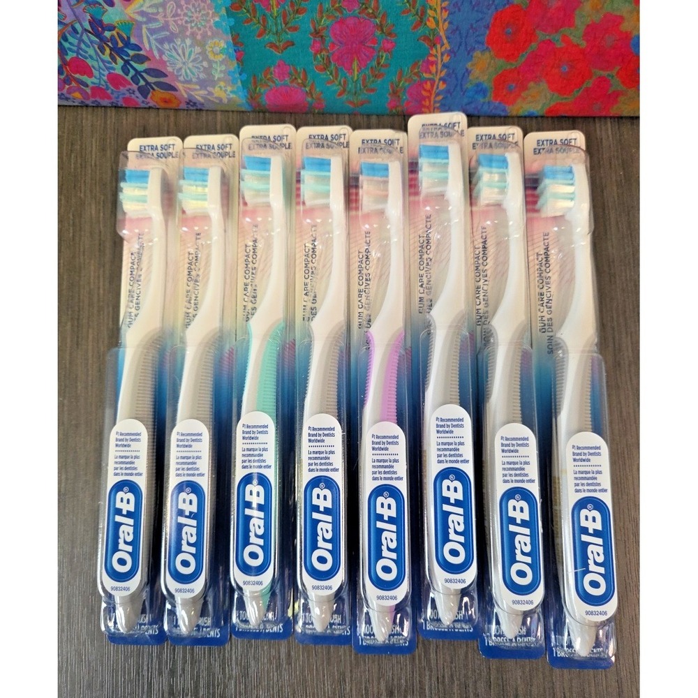 New Oral B Gum Care Compact EXTRA SOFT Toothbrushes Lot of 8 Assorted‎ Colors